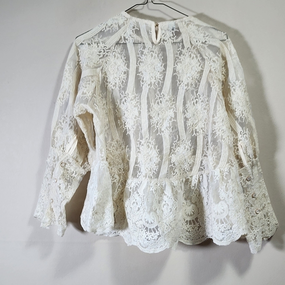 Unify style embroidered sheer long sleeve peplum blouse color offwhite - Picture 4 of 6